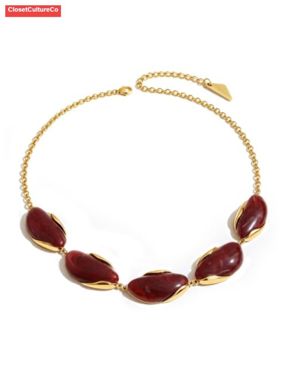 Chunky Resin Teardrop Statement Necklace Gold Plated Chain